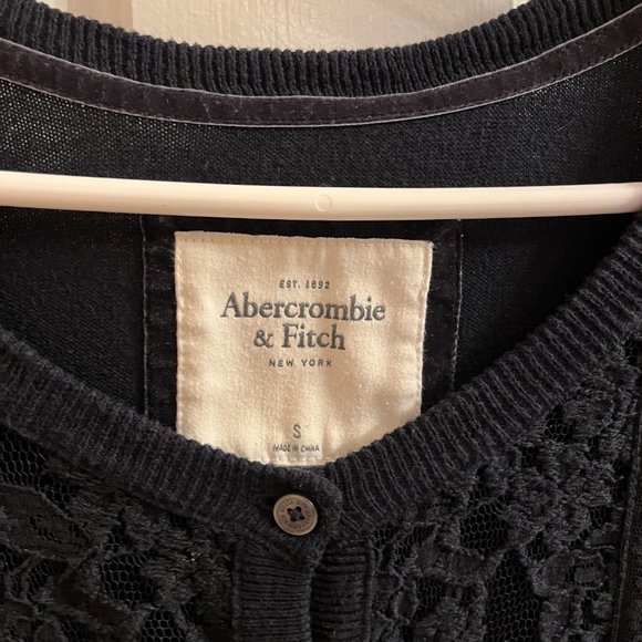 Abercrombie & Fitch Cardigan Sweater with Floral Lace - Navy - Picture 2 of 3